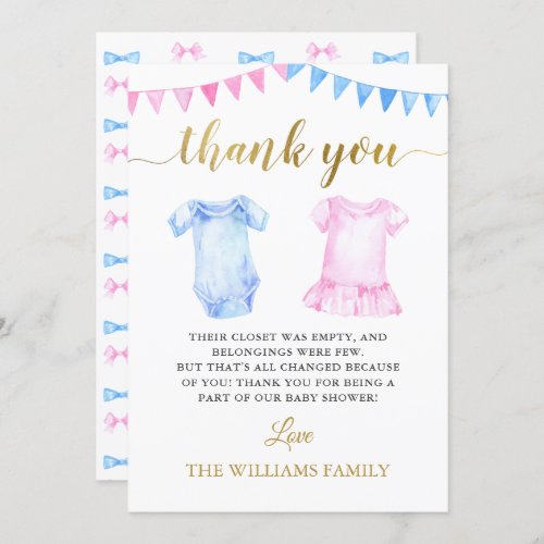 Twin Boy and Girl Pink Blue Baby shower Thank You Card