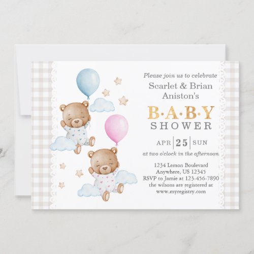 Twin Boy and Girl Pink Blue Baby Showet Invitation