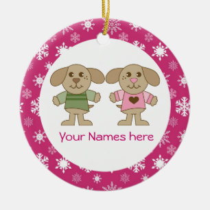 Twin Boy and Girl Pink Christmas Keepsake Gift Ceramic Ornament