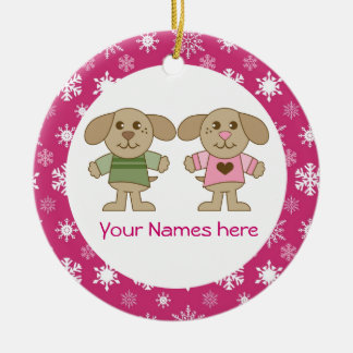 Twin Boy and Girl Pink Christmas Keepsake Gift Ceramic Ornament