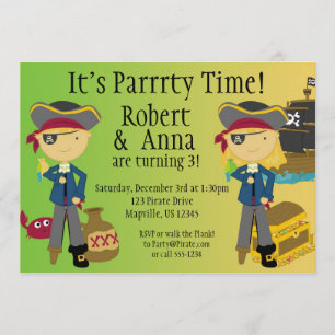 Twin Boy and Girl Pirate Birthday Party Invitation