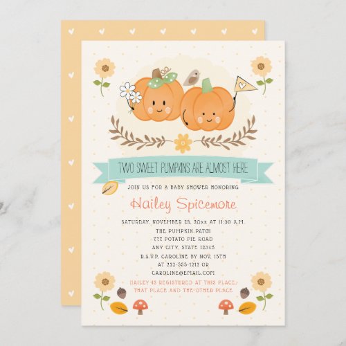 Twin Boy and Girl Pumpkin Baby Shower Invitations