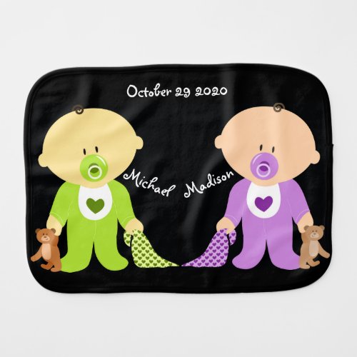 Twin boy and girl with both names baby burp cloth