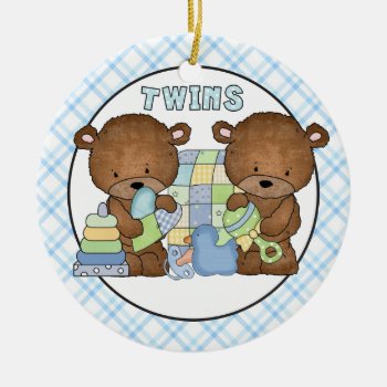 Twin Boy Baby Bears Add Words Ornament by doodlesfunornaments at Zazzle