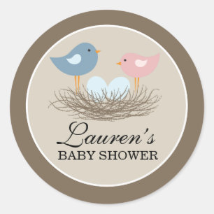 Twin Boy Baby Bird's Nest Baby Shower Classic Round Sticker