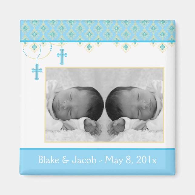Twin Boy Baptism/Christening Favor - Photo Magnet (Front)