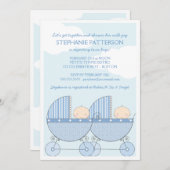 Twin Boy Blue Carriage Happy Baby Shower Invitation (Front/Back)