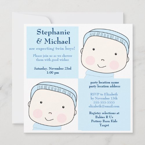 Twin Boy Blue Couples Baby Shower Invitation