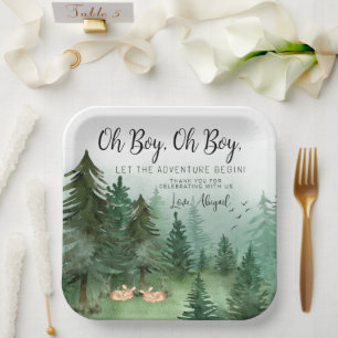 Twin Boy Deer Woodland Baby Shower Paper Plates