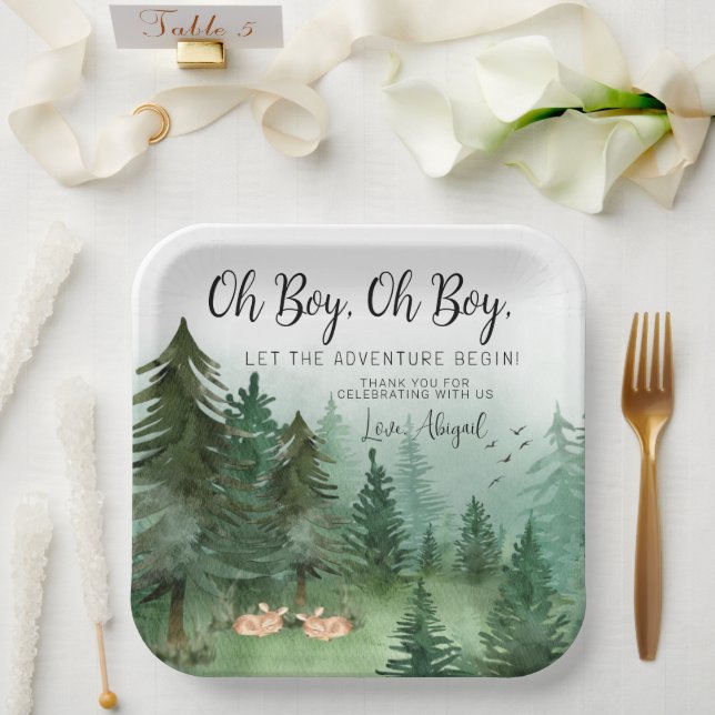 Twin Boy Deer Woodland Baby Shower Paper Plates (Wedding)