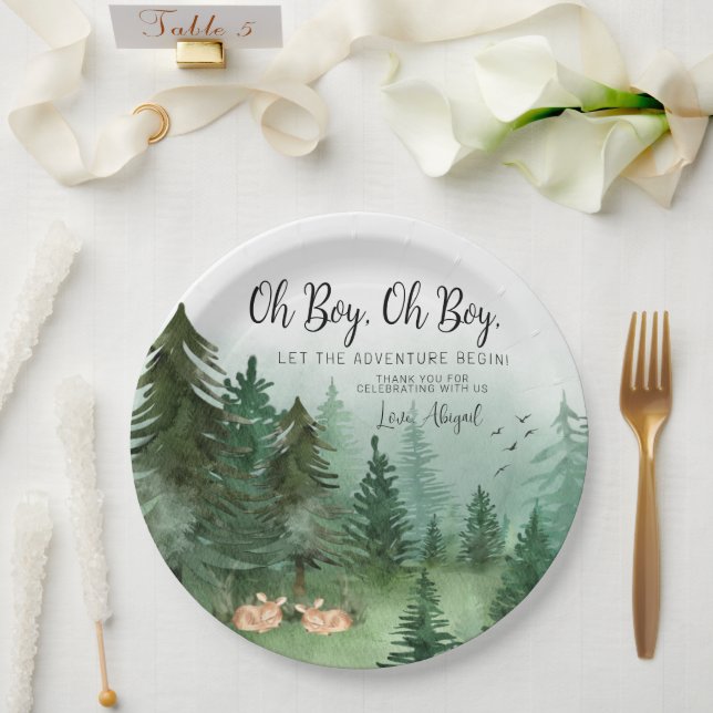 Twin Boy Deer Woodland Round Baby Shower Paper Plates (Wedding)