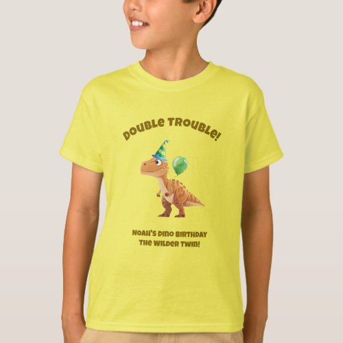 Twin Boy Dinosaur Birthday T-Shirt The Wilder Twin