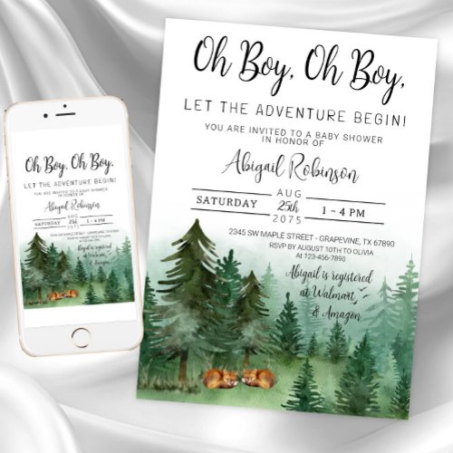 Twin Boy Fox Woodland Oh Boy Baby Shower Invitation