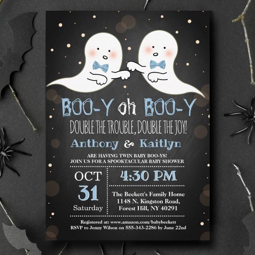 Twin Boy Ghosts Halloween Baby Shower Invitation