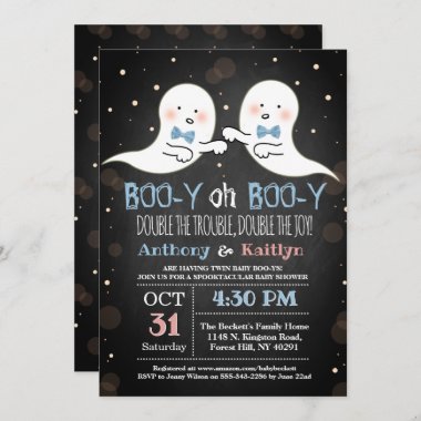 Twin Boy Ghosts Halloween Baby Shower Invitation
