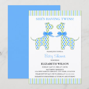 Twin Boy Giraffe Baby Shower Invitation