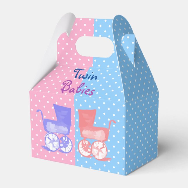 Twin Boy Girl Babies Polka Dots Napkins Favor Boxes (Front Side)