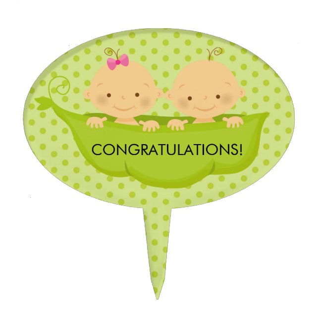 Twin Boy & Girl Baby Shower Cake Topper (Front)