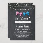 Twin Boy Girl Baby Shower Gender Reveal Bow Invite (Front/Back)