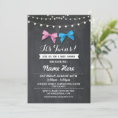 Twin Boy Girl Baby Shower Gender Reveal Bow Invite (Standing Front)