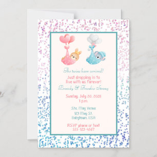 Twin Boy & Girl Baby Shower Pink and Blue Stork  Magnetic Invitation