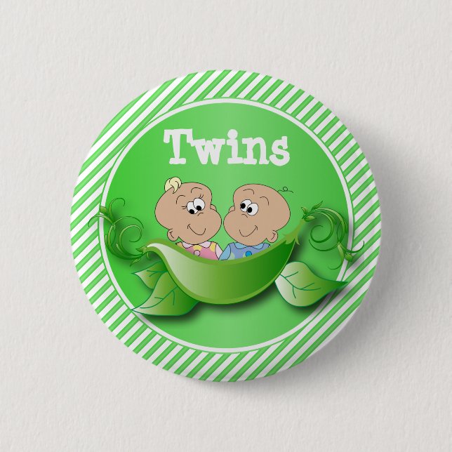 Twin Boy & Girl | Baby Shower Theme Pinback Button (Front)