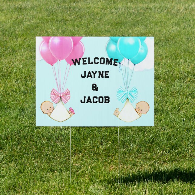 Twin Boy Girl Baby Shower Yard Sign (Insitu)