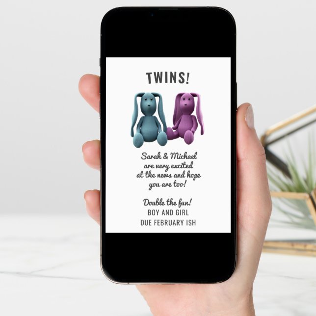 Twin Boy Girl Bunny Pregnancy Announcement (Front Digital)