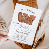 Twin Boy Girl Cub Bear Baby Shower   Invitation