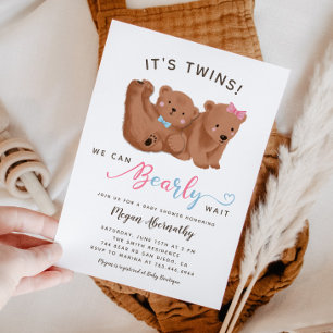 Twin Boy Girl Cub Bear Baby Shower   Invitation