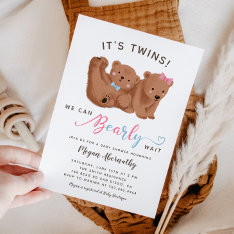 Twin Boy Girl Cub Bear Baby Shower   Invitation at Zazzle
