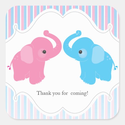 Twin Boy  Girl Elephant Baby Shower Favor Sticker