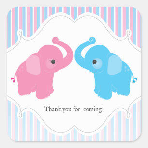 Twin Boy & Girl Elephant Baby Shower Favor Sticker