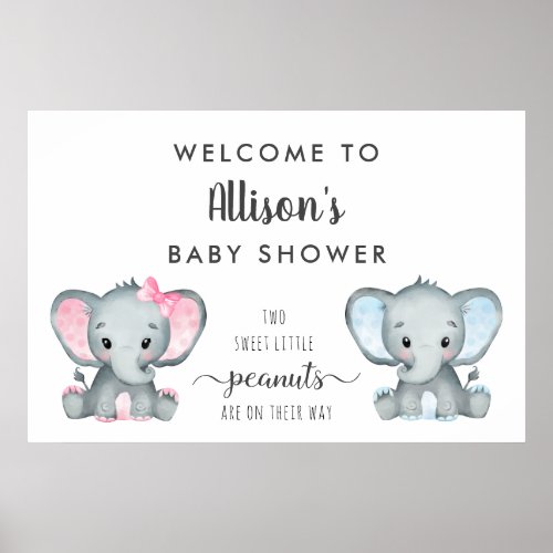 Twin Boy Girl Elephant Baby Shower Welcome Poster