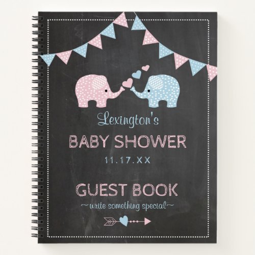 Twin Boy Girl Elephants Baby Shower Guest Book 