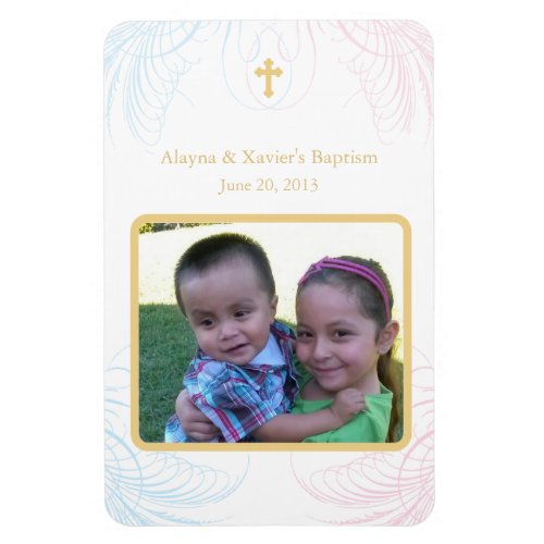 Twin Boy  Girl Photo Baptismal Magnet Invitations