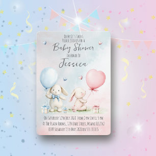 Twin Boy & Girl Rabbit Baby Shower Invitation