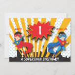 Twin Boy Girl Superhero Birthday Invitation at Zazzle