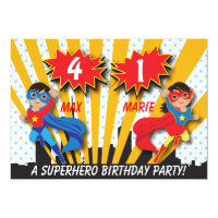 Twin Boy Girl Superhero Birthday Invitation