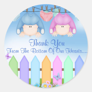 Twin BOY & GIRL THANK YOU FAVORS Baby Shower Classic Round Sticker