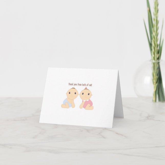 Twin Boy / Girl Thank You Note Card (Front)