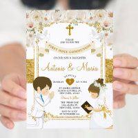 Twin Boy & Girl White Flower 1st Holy Communion