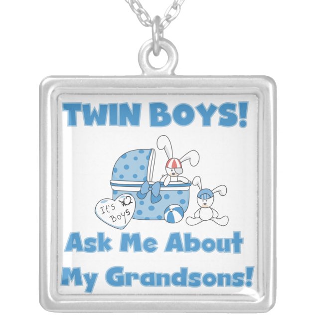 Twin Boy Grandsons Gifts Silver Plated Necklace (Front)