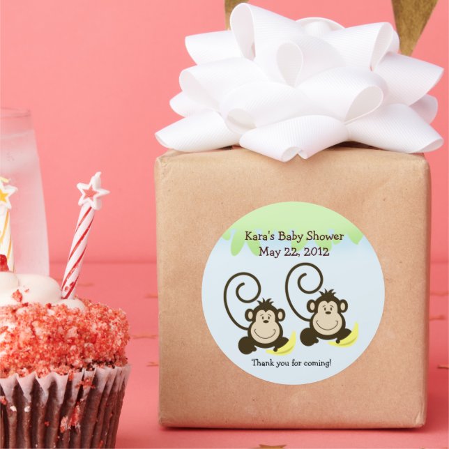 Twin Boy Monkey Baby Shower Favor Sticker (Party)