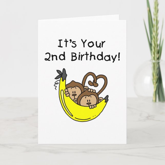 Twin Boy Monkeys 2nd Birthday Card (Front)