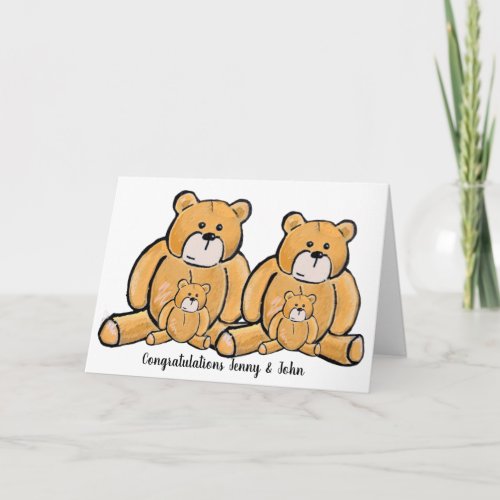 Twin boy or girl teddy bear congratulations card