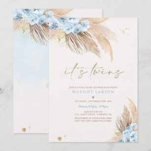 Twin Boy Pampas Grass Bohemian Desert Baby Shower Invitation