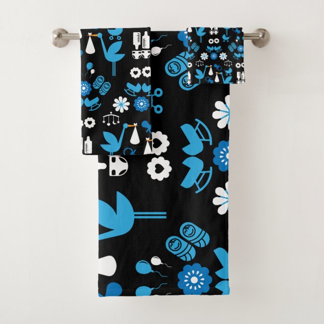 Twin Boy Stalk Delivery Blue Bath Towel Set (Insitu)