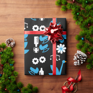 Twin Boy Stalk Delivery Blue Wrapping Paper
