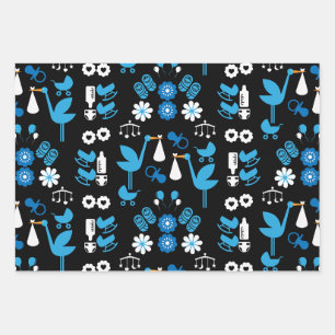 Twin Boy Stalk Delivery Blue Wrapping Paper Sheets